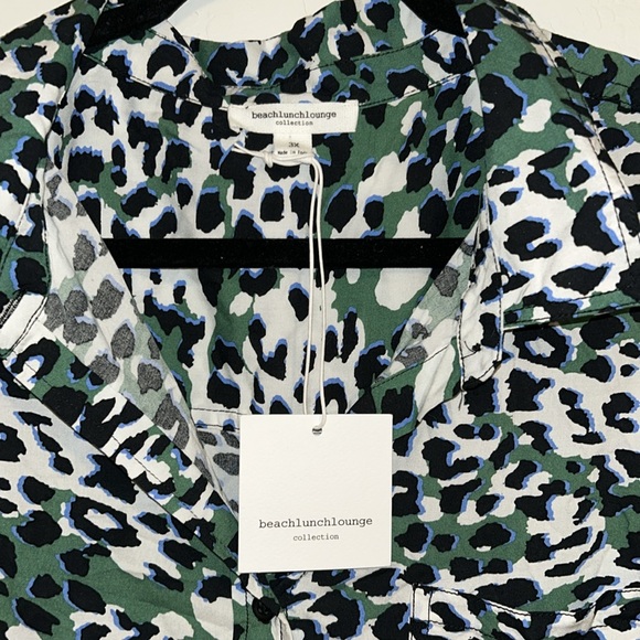 Beach Lunch Lounge Shirt 3x Plus Green Multi Animal Print Button Viscose - Picture 3 of 9